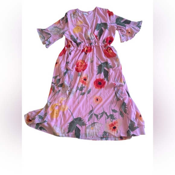 Gibson Latimer pink floral maxi dress size XL ruffles sleeve - Picture 1 of 16
